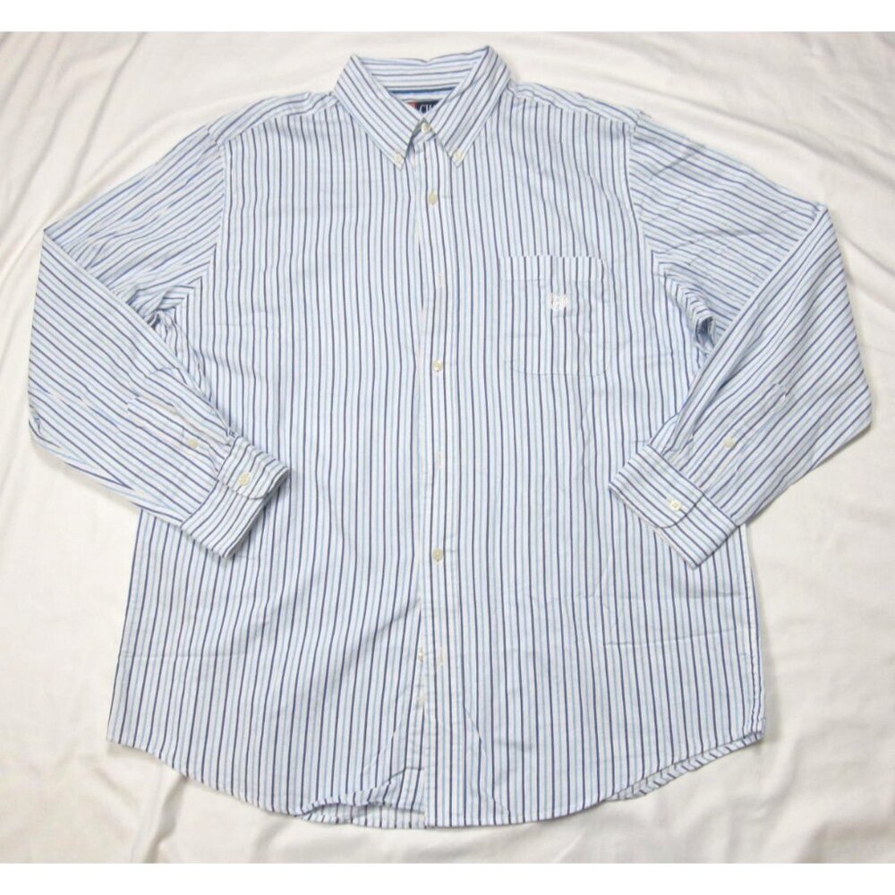 Chaps Mens Large Vertical Striped Button Coastal Old Money Shirt Sz XL (M108)